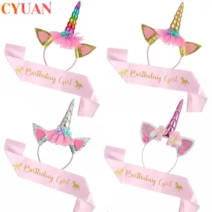 Повязка на голову в виде единорога на день рождения с поясом для девочек на 1-й День рождения украшения для вечеринки в честь первого года рождения Единорог товары для вечеринки детский душ