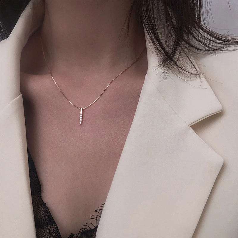 

Fashion Delicate Simple Strip Geometric Cubic Zircon Necklace Silver Color Clavicle Chain Charm Necklace For Women