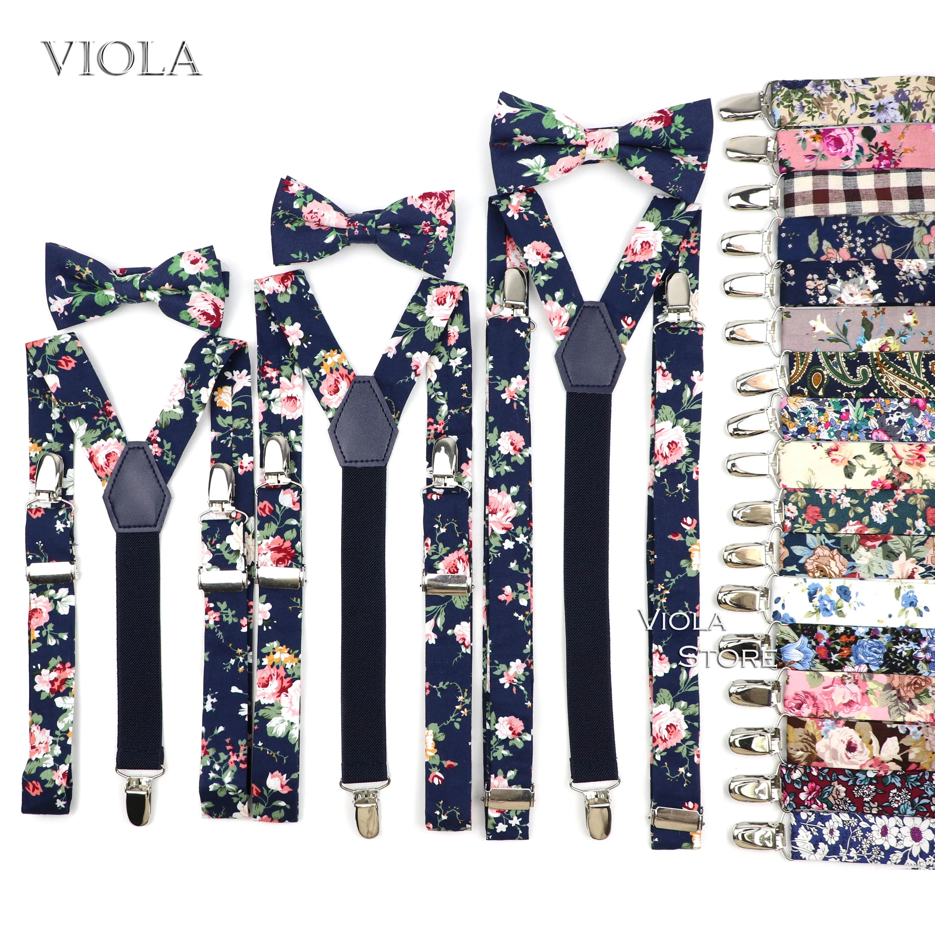 

3 Sizes Floral Cotton Suspenders Bow Tie Sets Men Women Kids Braces Adjustable Straps Male Pants Shirt Girl Skirt Accessory Gift