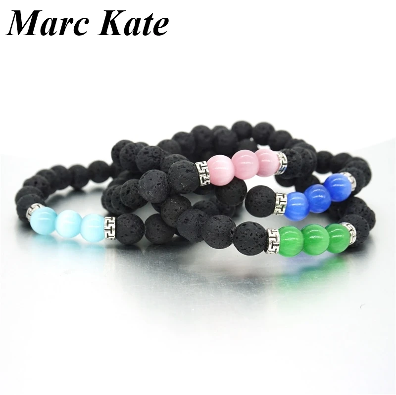 Блестящий камень кошачий глаз 8 мм браслет из черного лавового камня с диффузором