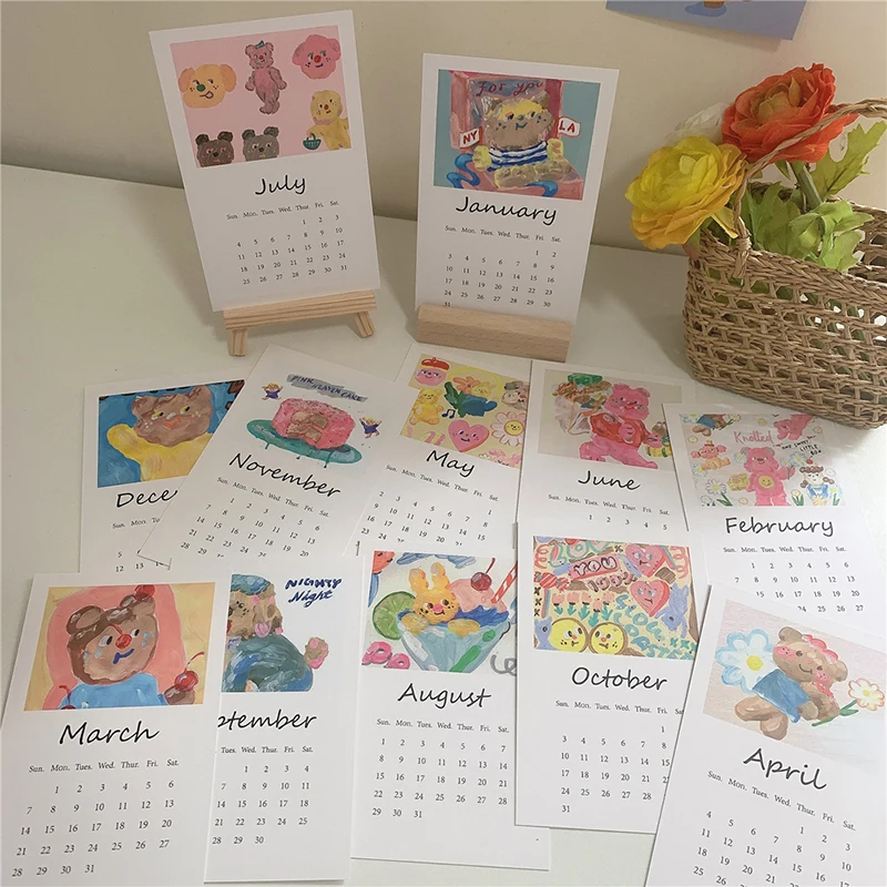 2022 милый мультяшный медведь Календарь декоративная открытка сделай сам