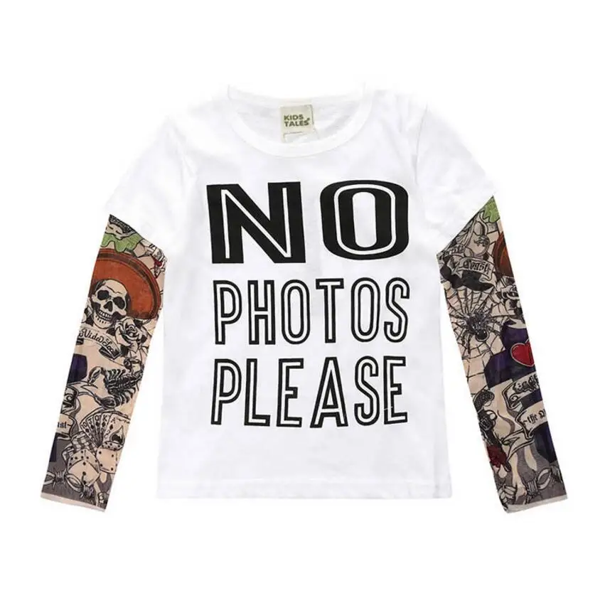 Spring and Autumn Period for boys girls T-shirt children's wear Long sleeves Tattoo with tattoos Two false pieces | Детская одежда