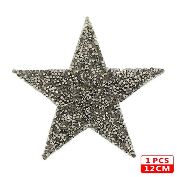 12cm Gray 1pcs Стразы со звездами, смешанные размеры, нашивки, нашивки с вышивкой, термо-Стикеры для одежды, 5 видов цветов, блестки, нашивки для одежды, сделай сам - Цвет: 12cm Gray 1pcs