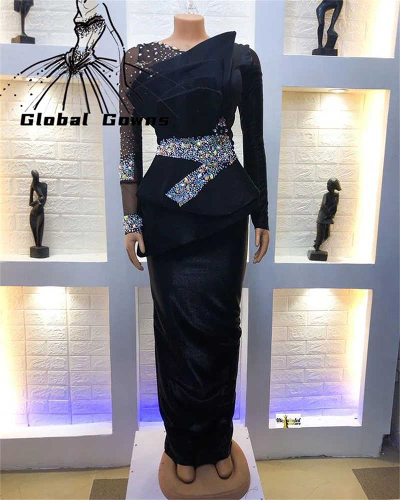 

Black Aso Ebi O Neck Arabic Evening Dress Long Dubai Vestidos De Fiesta Beaded Special Design Formal Dresses Woman Party Night