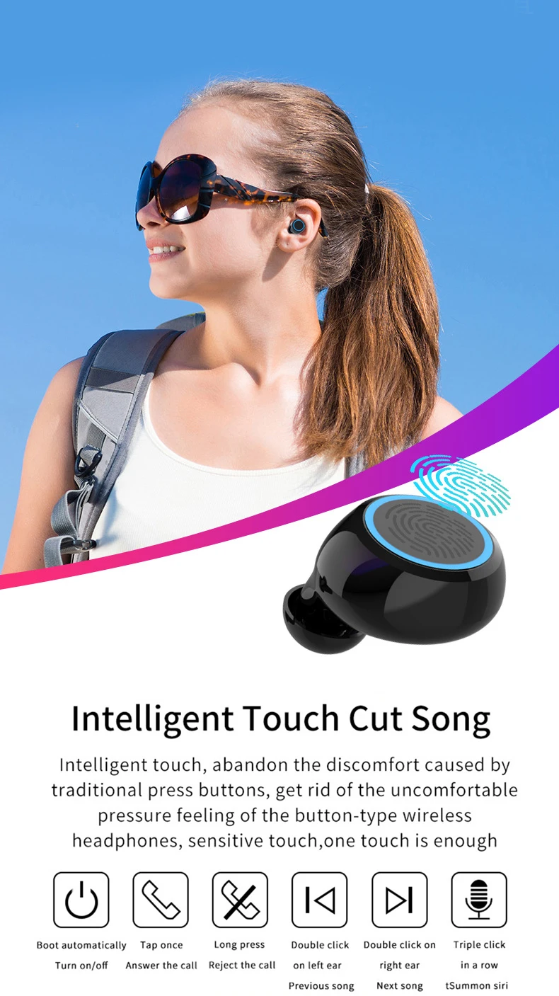 8D беспроводные наушники Bluetooth наушники V5.0 Спортивные Беспроводные наушники светодиодный дисплей сенсорное управление стерео гарнитура с микрофоном