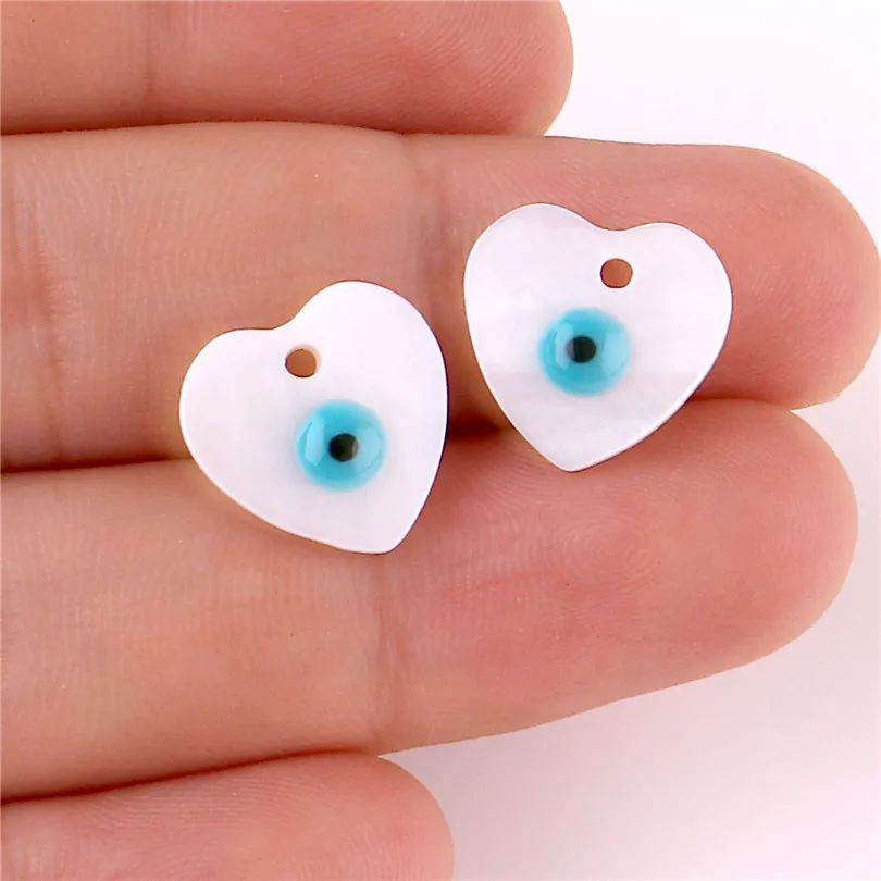 10x плоские сердца натуральные ракушки россыпью бусины эмаль синий сглаза Puka Cowrie