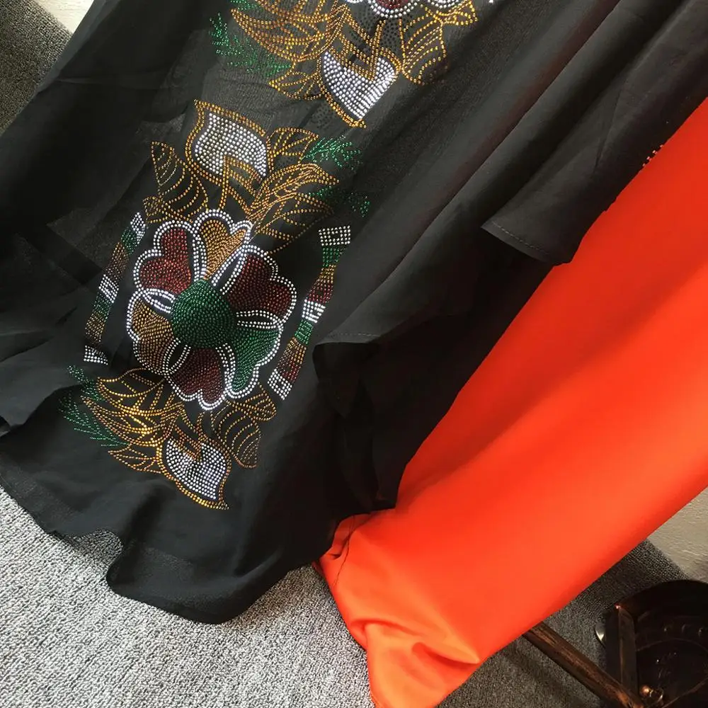 

Long dress with orange underlining two piece set