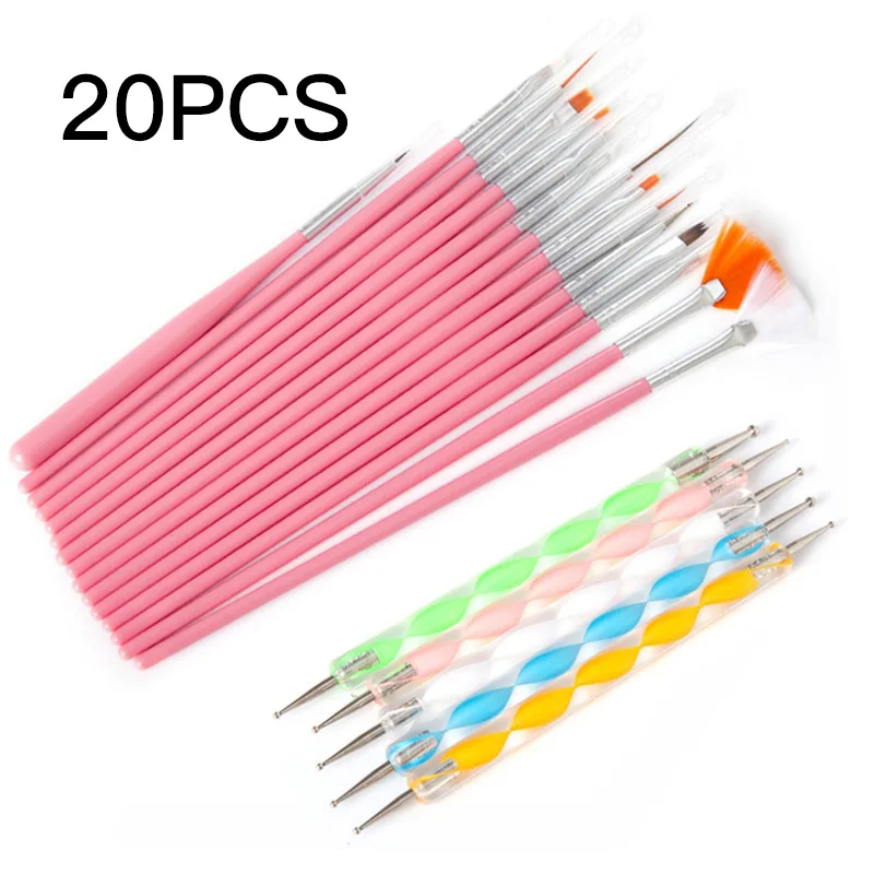 20PCS pink brushes ROSALIND кисточки для геля лака для ногтей декорация акрилового порошка ручка линия живопись кисти для ногтей для дизайна ногтей Маникюрные наборы инструментов - Цвет: 20PCS pink brushes
