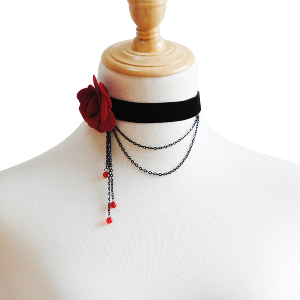 Богемные ювелирные изделия Красный цветок Чокеры ожерелья для женщин подарок