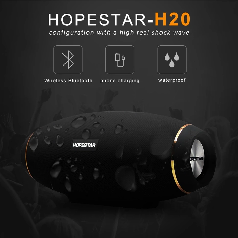 

Беспроводная Портативная колонка HOPESTAR H20, 30 Вт, IPX5, водонепроницаемая, для улицы, супер бас, с батареей 6000 мАч, внешний аккумулятор, USB, TF, AUX, мо...