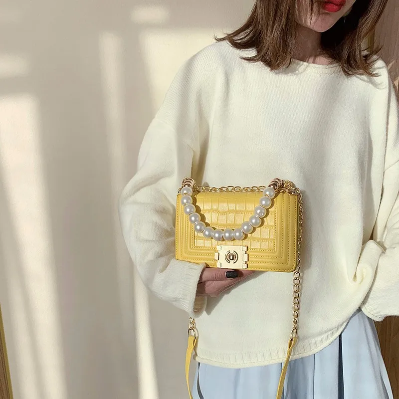 

Luxury Handbags Women's Shoulder Bags Girl Crossbody Bag Fashion Candy Color Small Square Bag High-Quality Pearl Chain Women Bag