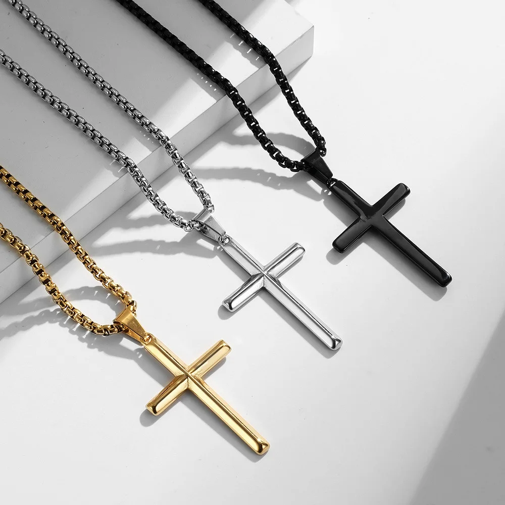 

Punk Hip Hop Simple Diamond Face Cross Necklace Pendant For Men Women Fashion Stainless Steel Pendant Jewelry Gift Wholesale