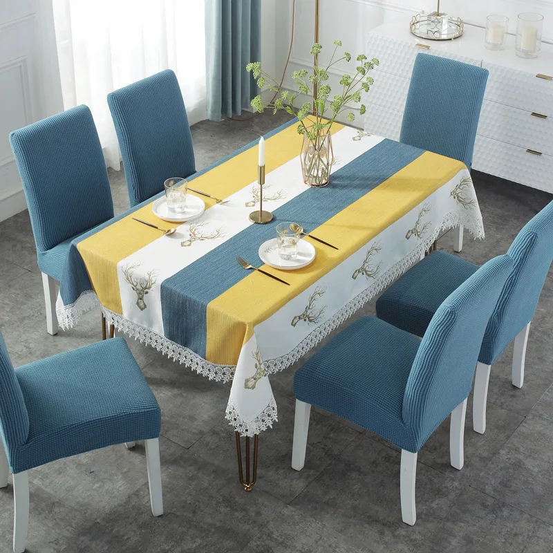 

Rectangular Dust-Proof Tablecloth Lace Trim Print Table Cover for Kitchen Dining Room Party Home