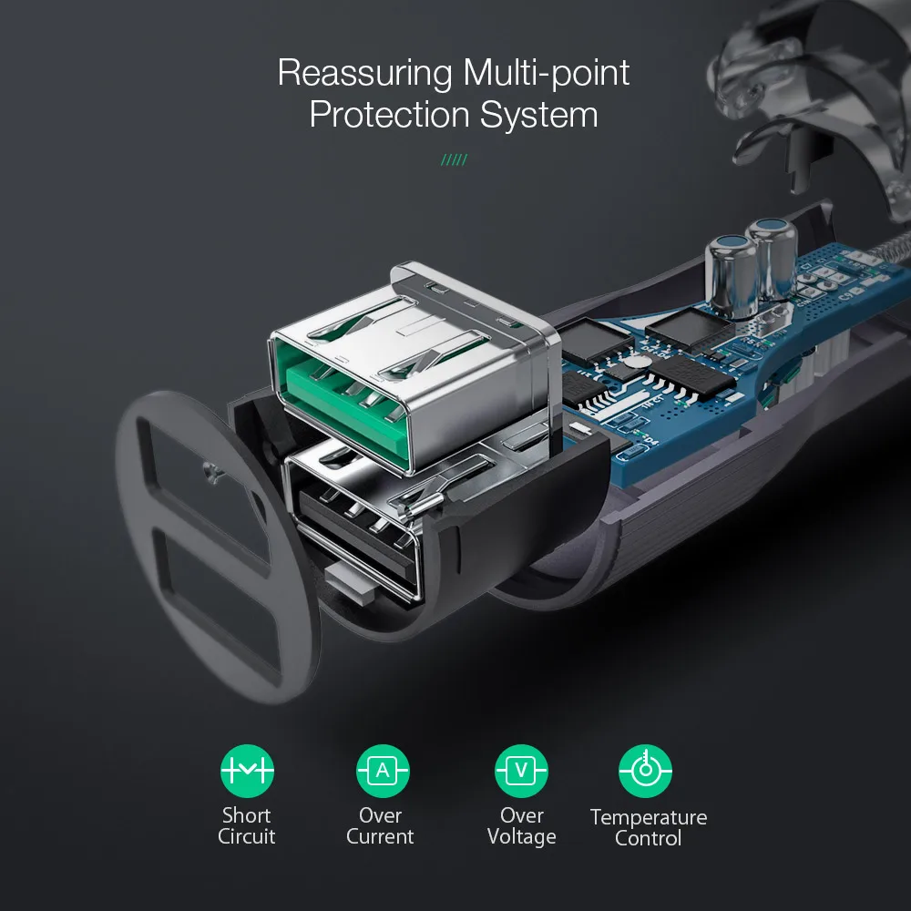 Зарядное устройство BlitzWolf Mini для автомобиля мобильный телефон 30 Вт QC3.0 2 4 А два