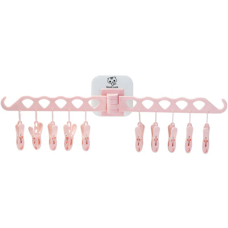

Punch-free multi-clip folding clothes rack Home bathroom kitchen wall hanging hook Socks underwear drying clip