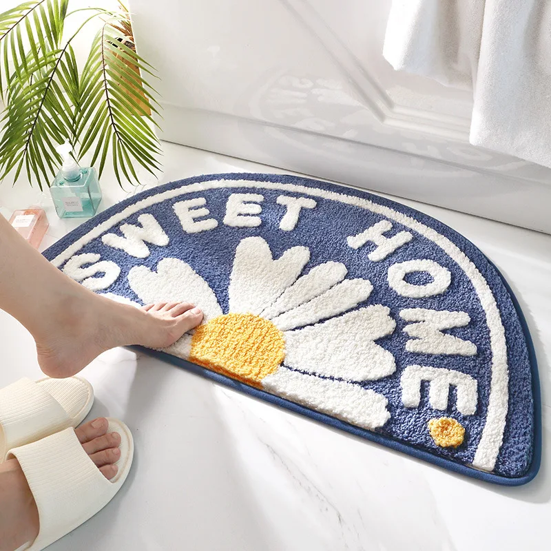 

bathroom mat set New daisies semicircle flocking into the door door mat household toilet bathroom door water absorbant mat