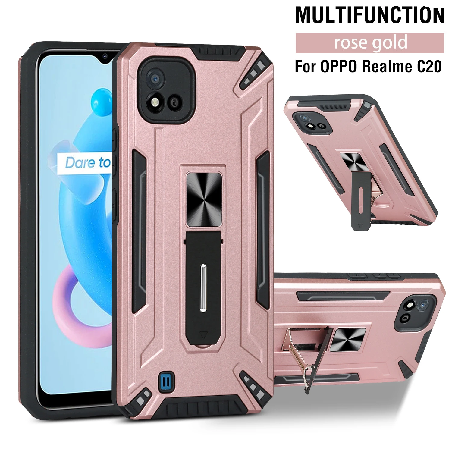 

Phone Case For OPPO Realme Narzo C11 C12 C15 C17 C20 C20A C25 10 20 30A Pro 2021 Armor Shockproof Bracket Protection Back Cover