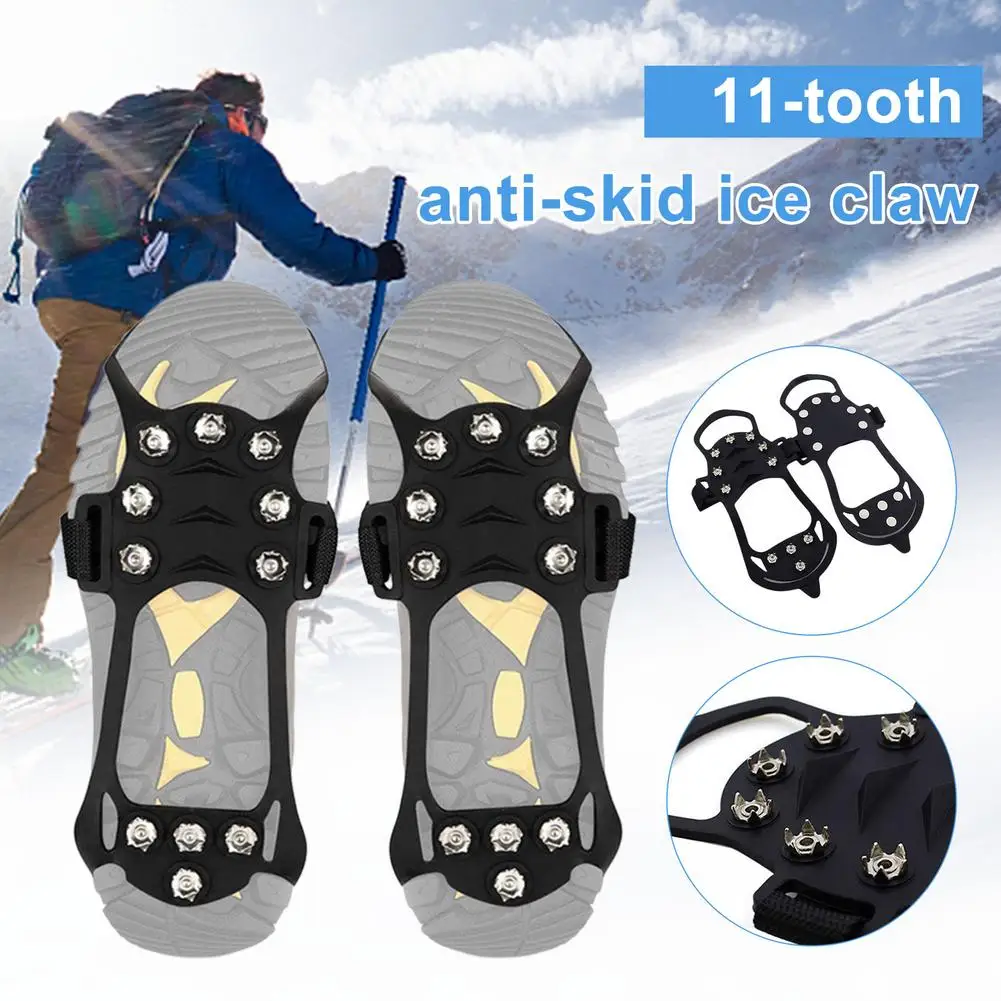 

1 Pair 11-Tooth Anti-Skid Ice Gripper Spike Winter Climbing Anti-Slip Snow Spikes Grips Cleats Over Shoes Covers Crampon Dropshi