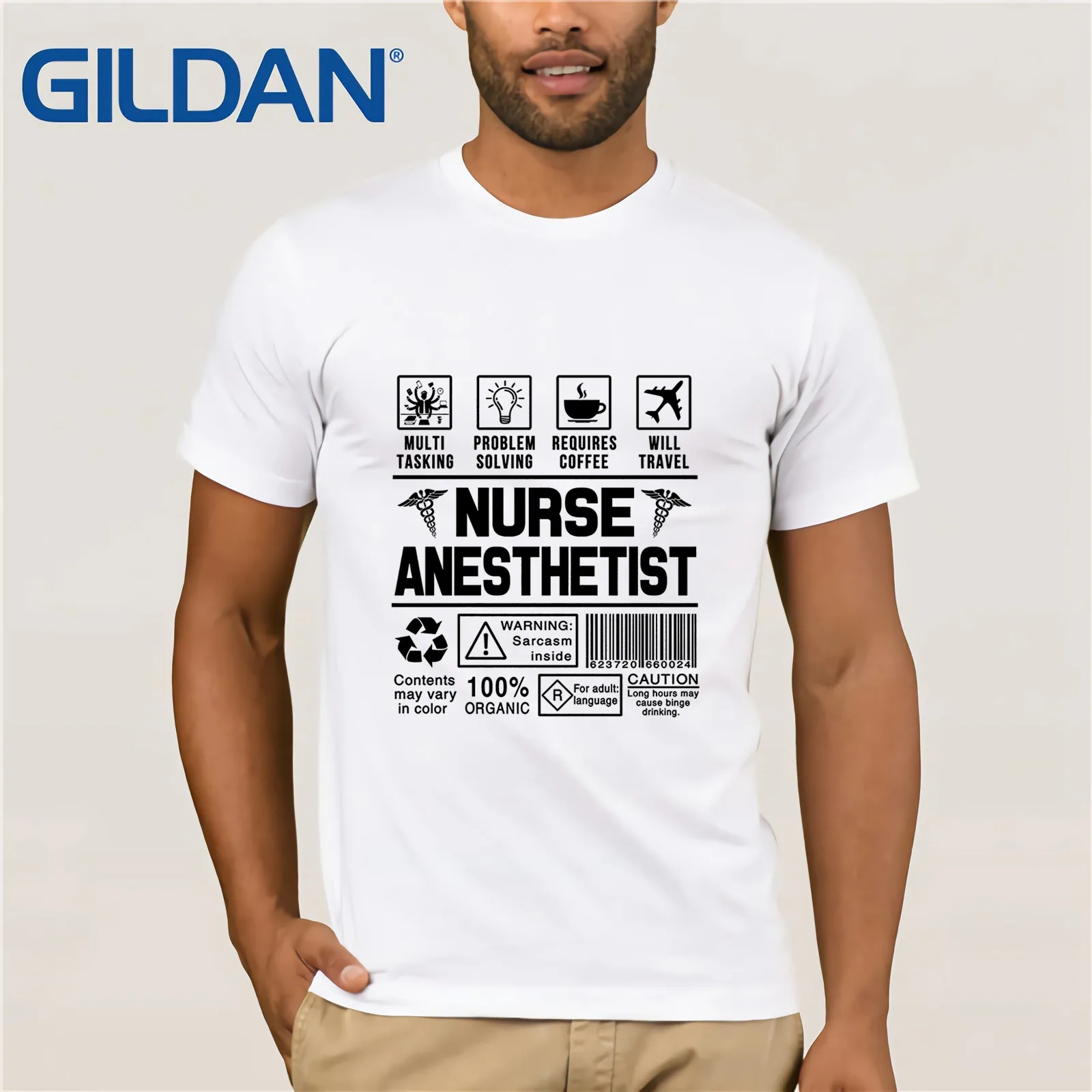 Мужская футболка с коротким рукавом из хлопка мультизадачным принтом анестезист