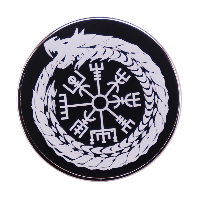 Эмалированный значок Dragon Ouroboros Vegvisir с компасом викингов рисунком в скандинавском