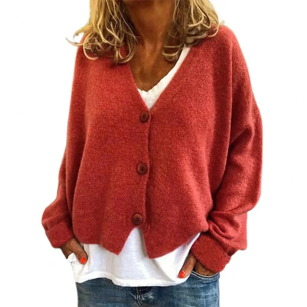 

Женский однотонный кардиган, повседневный мягкий однобортный трикотажный топ с V-образным вырезом и длинным рукавом, в уличном стиле, Осень-...
