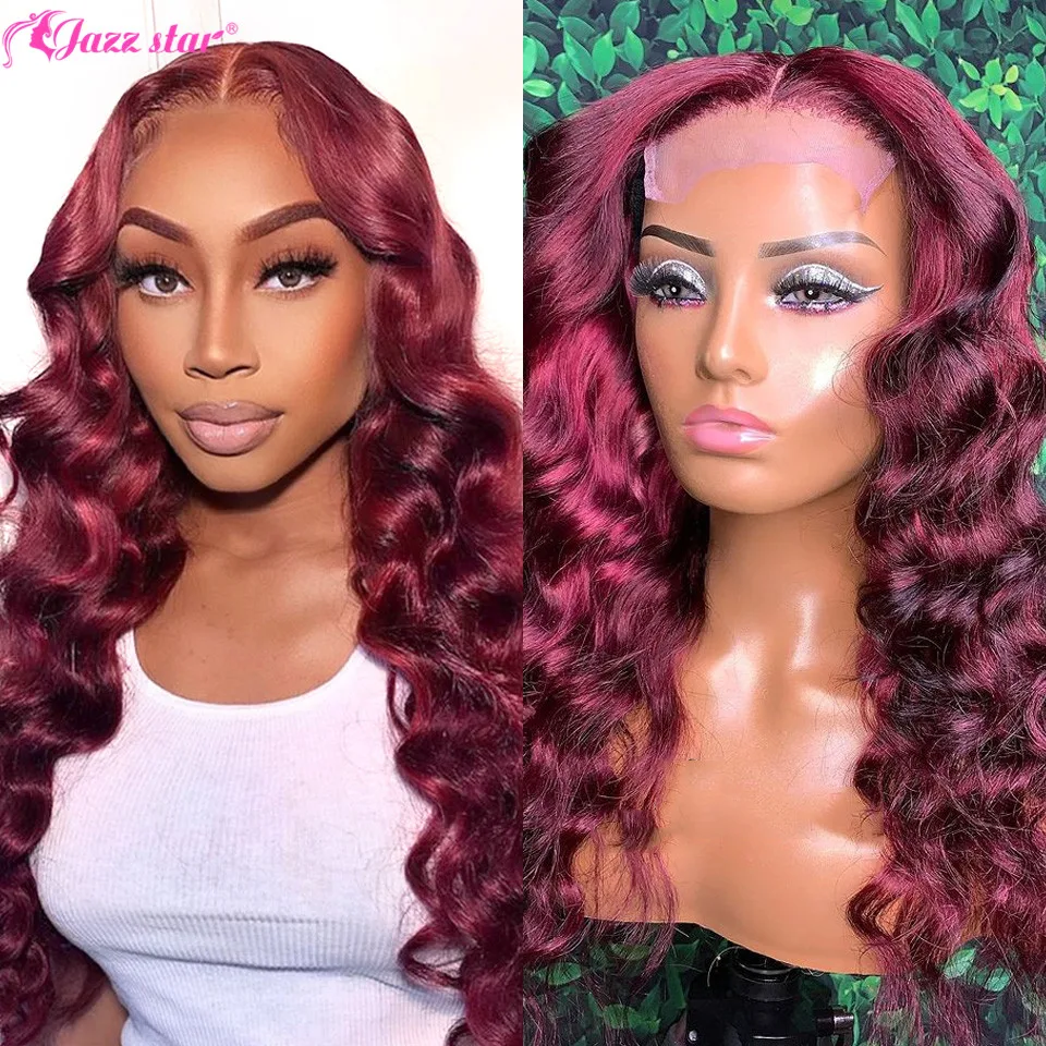 Бразильский Wig13x4 прямые бордовые кружевные передние парики 99J человеческие