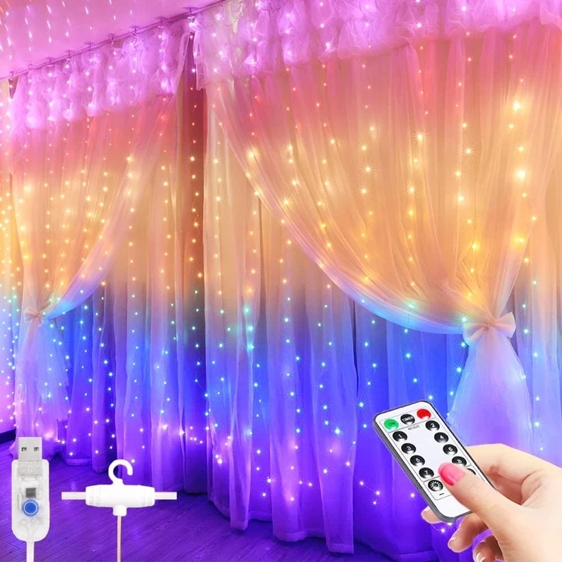 

3M LED Christmas Fairy Light String Remote Control USB New Year Garland Curtain Light Holiday Decoration Window Home Bedroom