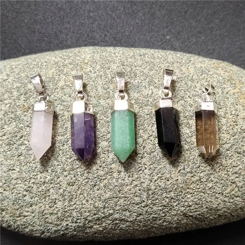 

FUWO Natural Semi-precious Stones Point Pendant Silver Plated High Quality Bullet Shape Quartz Jewelry Wholesale PD-125