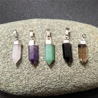 fuwo natural semi precious stones point pendant silver plated high quality bullet shape quartz jewelry wholesale pd 125