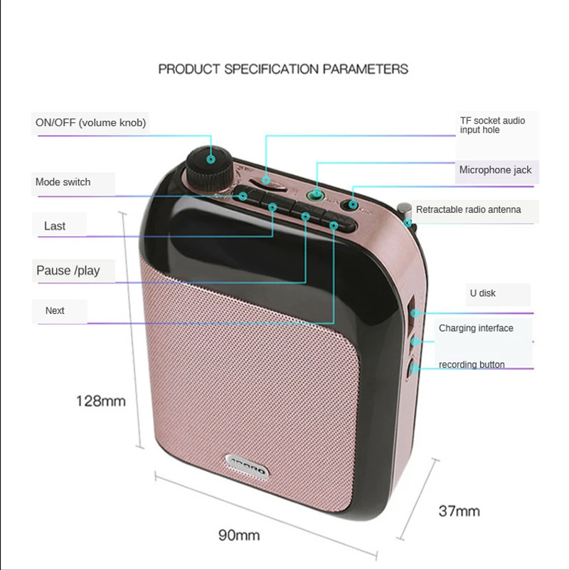 15W Bluetooth Megaphone 2400 mAh UHF Wireless Voice Amplifier Portable Headset Microphone Music Player for Teacher Promotion | Электроника