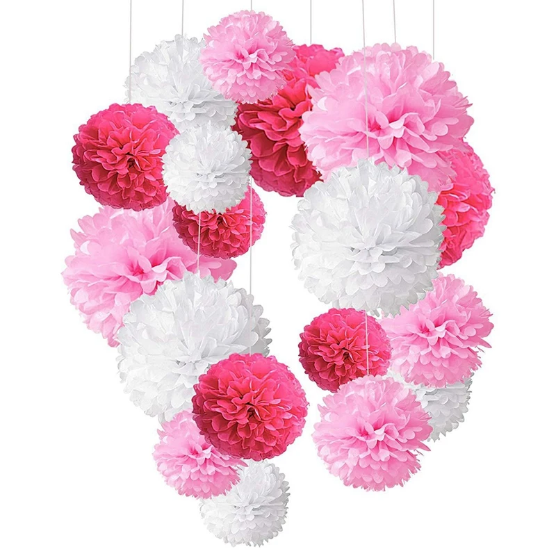 

18Pcs Colorful Pom Poms for Birthdays, Event Decorations - Tissue Paper Flowers-Assorted Sizes of 8inch, 10inch, 12inch