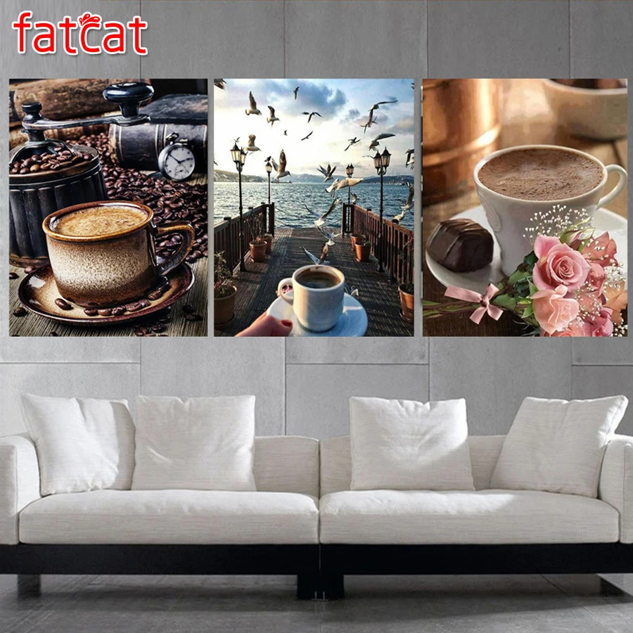 

FATCAT Горячая кофе морской пейзаж 5d diy алмазная живопись полный квадратный круглый дрель мозаика вышивка продажа Триптих украшение дома AE499