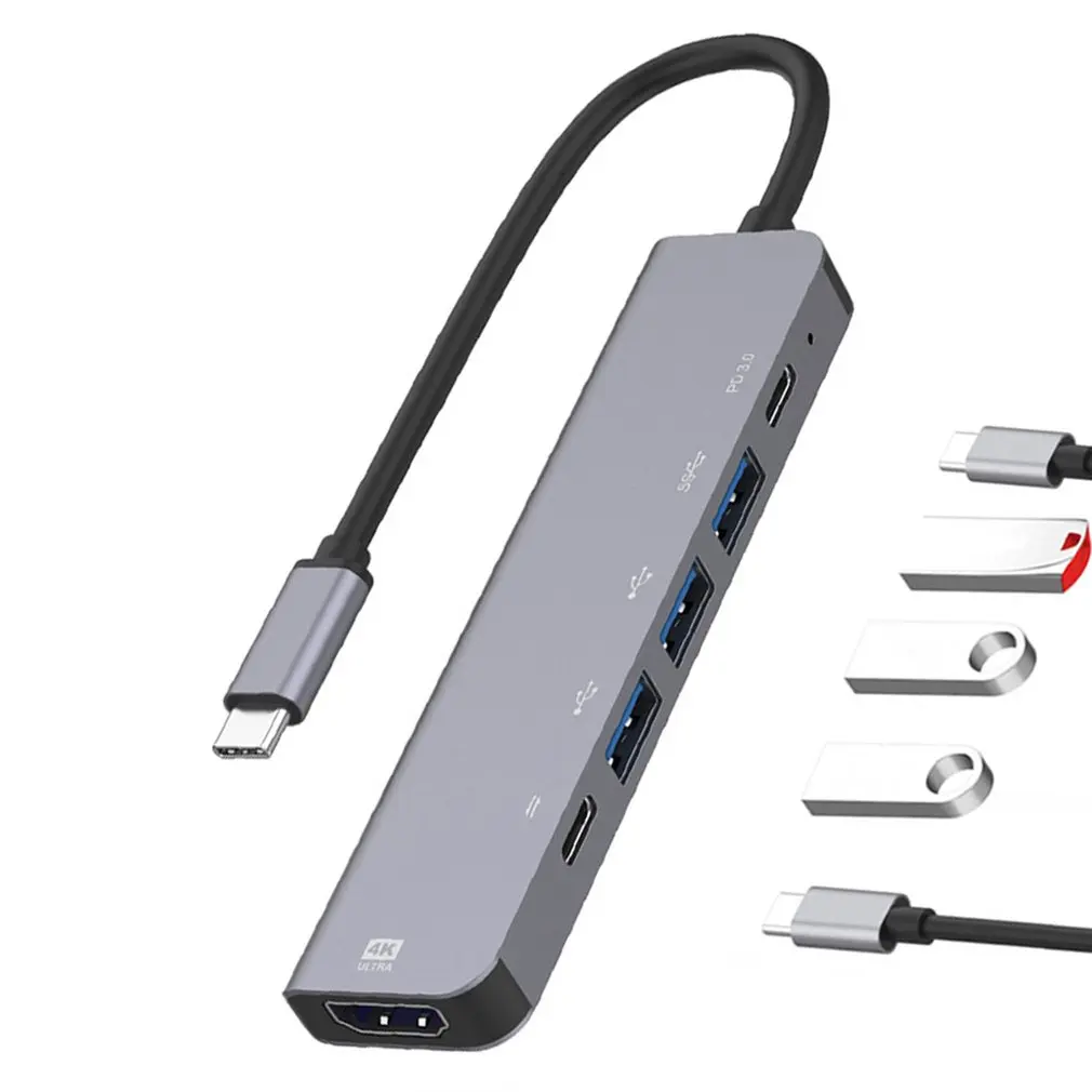 

Hot Newest Dual PD Six In One Expansion Dock Type C To HDMI-compatible Portable Dock 6-in-1 Usb-c Hub Large-scale Expansion