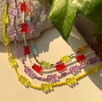 korea rainbow jelly gummy bear rice bead beaded necklace for women colorful transparent resin cartoon bear necklaces y2k jewelry
