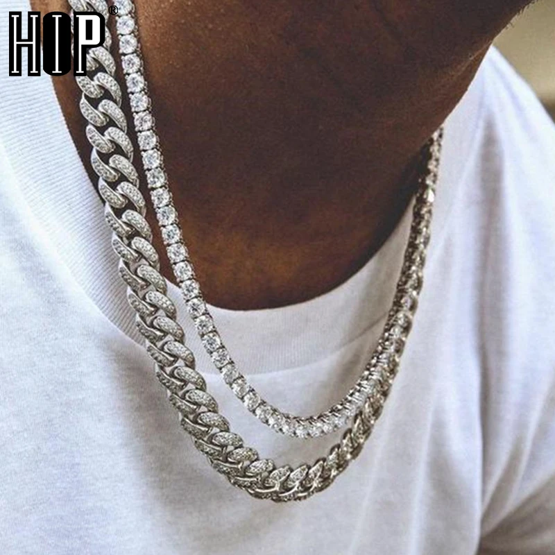2 шт./компл. хип хоп полностью Стразы Iced Out Miami Снаряженная кубинская цепочка