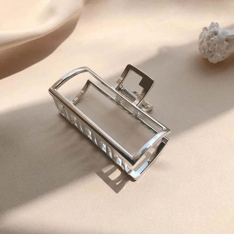 

2020 Rectangle Claw Clip for Women Tough Silver Color Gold Alloy Hair Claw Large Hair Clamps Claw Clip Crab for Hair Accessories