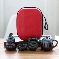 chinese tea set portable ceramic travel kung fu tea set with 1pcs pot 4pcs cup 1pcs tea caddy
