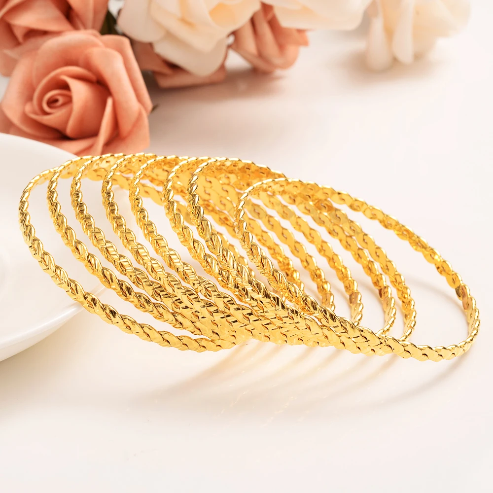 

4pcs Luxury 24k Gold Color Ethiopian Jewelry Bangles For Women Dubai Ramadan Bangles&Bracelet African/Arab Weeding jewelry Gift