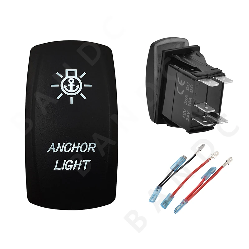 

ANCHOR LIGHT Rocker Switch 5P ON-OFF SPST White Led Toggle Switch for Car Boat Marine Vehicle Yacht Van，12V 24V，Jumper Wire