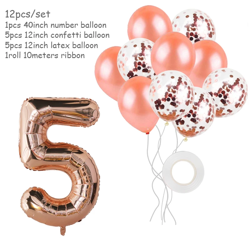 

12pcs Rose Gold Confetti Baloons Set 40inch Number 1 2 3 4 5 6 7 8 9 Foil Balloons Birthday Party Wedding Decorations Globals