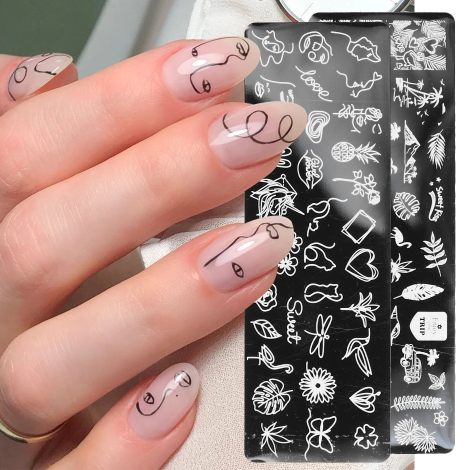 Пластины для стемпинга прямоугольные линии с изображением людей шаблон ногтей