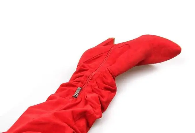 Red Yellow Black Suede Woman Pointed Toe Over The Knee Buckles Sexy Pants Belts Boots High Heel Square Toe Long Boots Lady