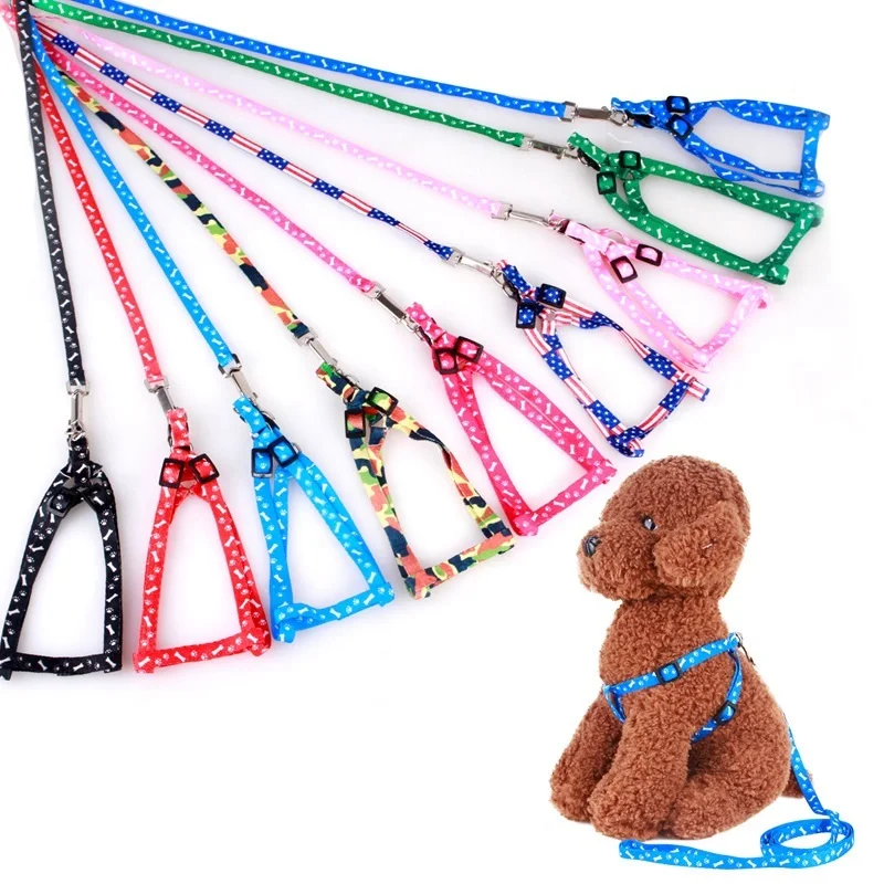 

Free shipping 200pcs 1*120cm Dog Harness Leash Nylon Printed Adjustable Pet Dog Puppy Cat Animals Accessories Pet Rope WB1283