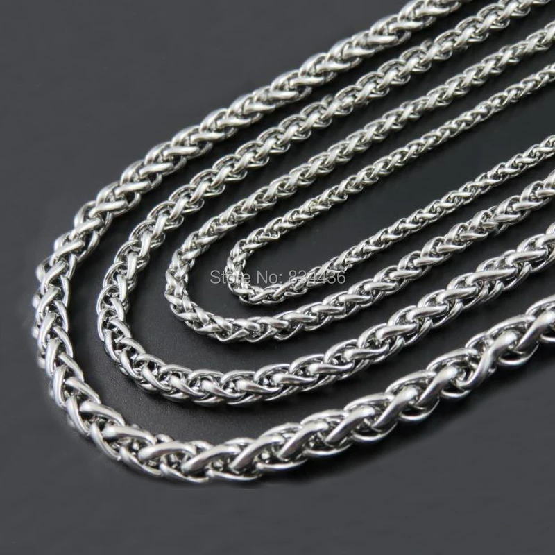 

50pcs Never Fade 3mm/4mm/5mm/6mm Top Good Quality Waterproof Men's Stainless Steel Necklaces Wheat Link Chains Jewelry Wholesale