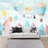 custom hand painted cartoon hot air balloon rocket airplane photo background children room bedroom mural wallpaper for kids room