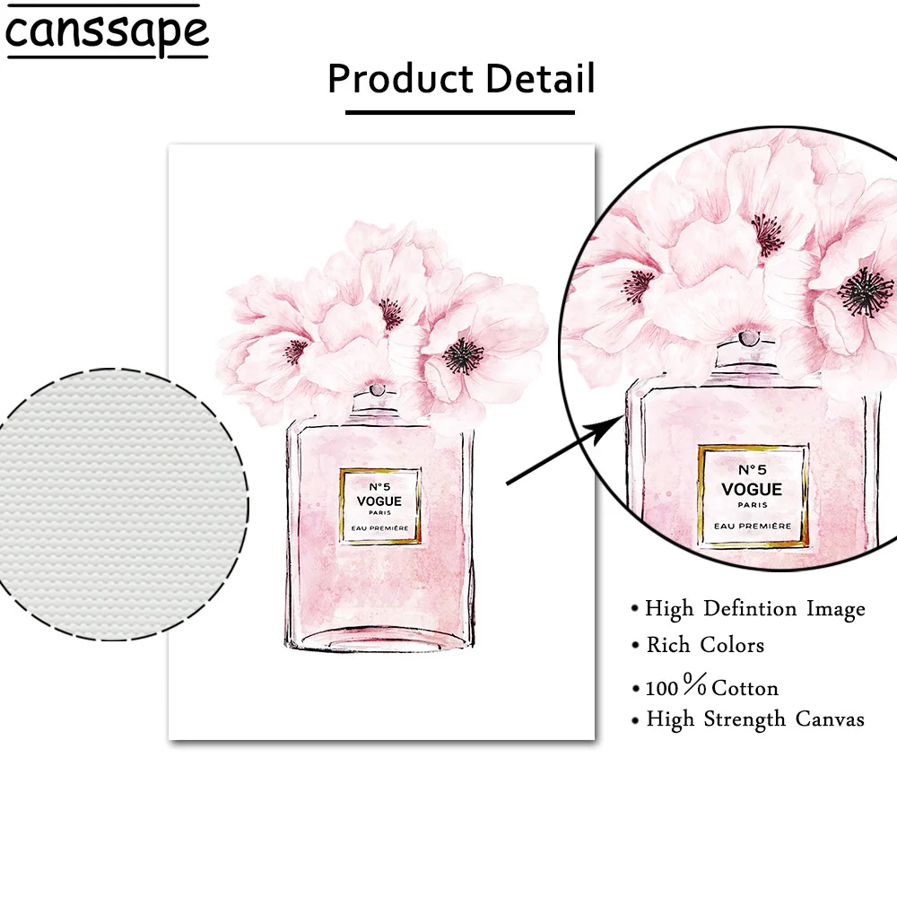 Vogue флакон духов настенное искусство акварельный цветок холст картина постер для