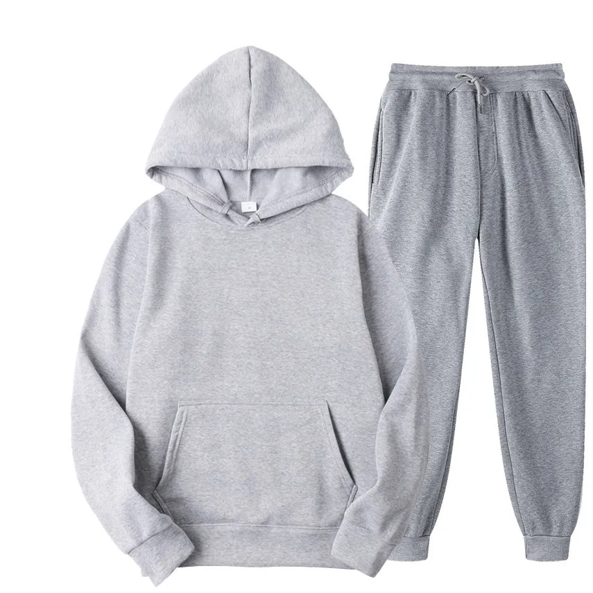 

Men's hooded sets pure color fleece two-piece suit movement men hoodies fleece pants