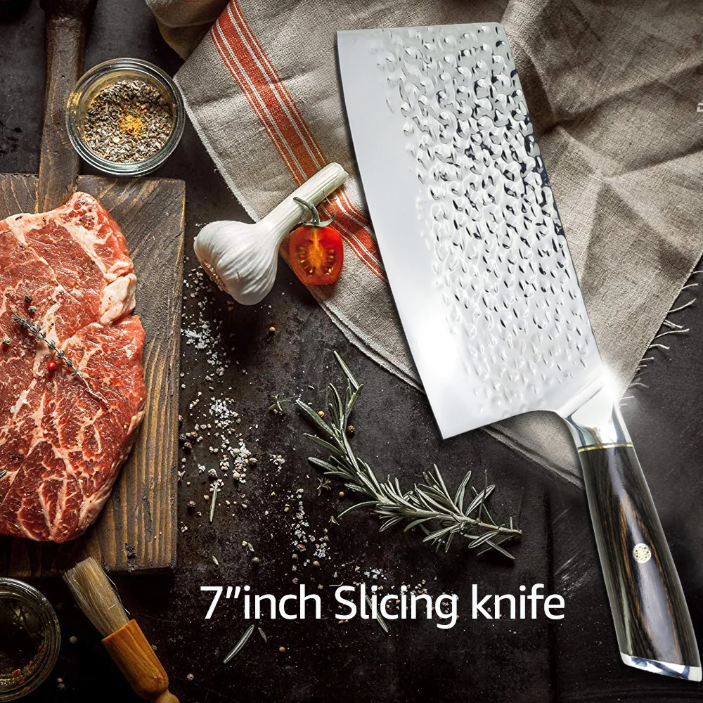 

Kitchen Knife Chinese 7 Inch Cleaver Knife 7CR17 440C Forged Stainless Steel Full Tang Chef Butcher Chopper Meat Santoku Tool