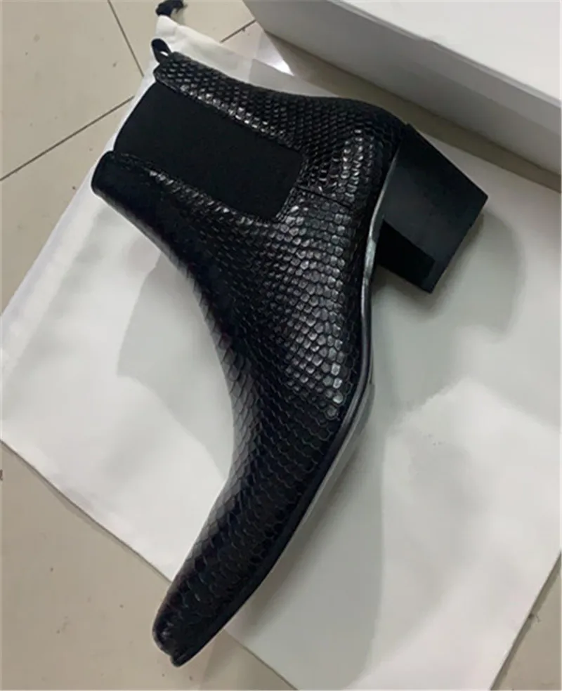 Новые дизайнерские мужские ботинки челси из змеиной воловьей кожи на высоком