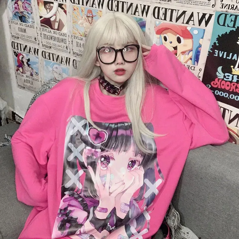 Осенняя Корейская версия Instagram Harajuku Bf Wind с мультяшным принтом для девочки